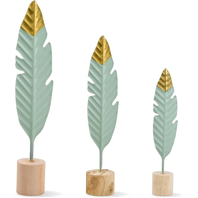 Set 3 Plumas Decorativas Metal y Oro — Toque Natural y Elegante para tu Espacio