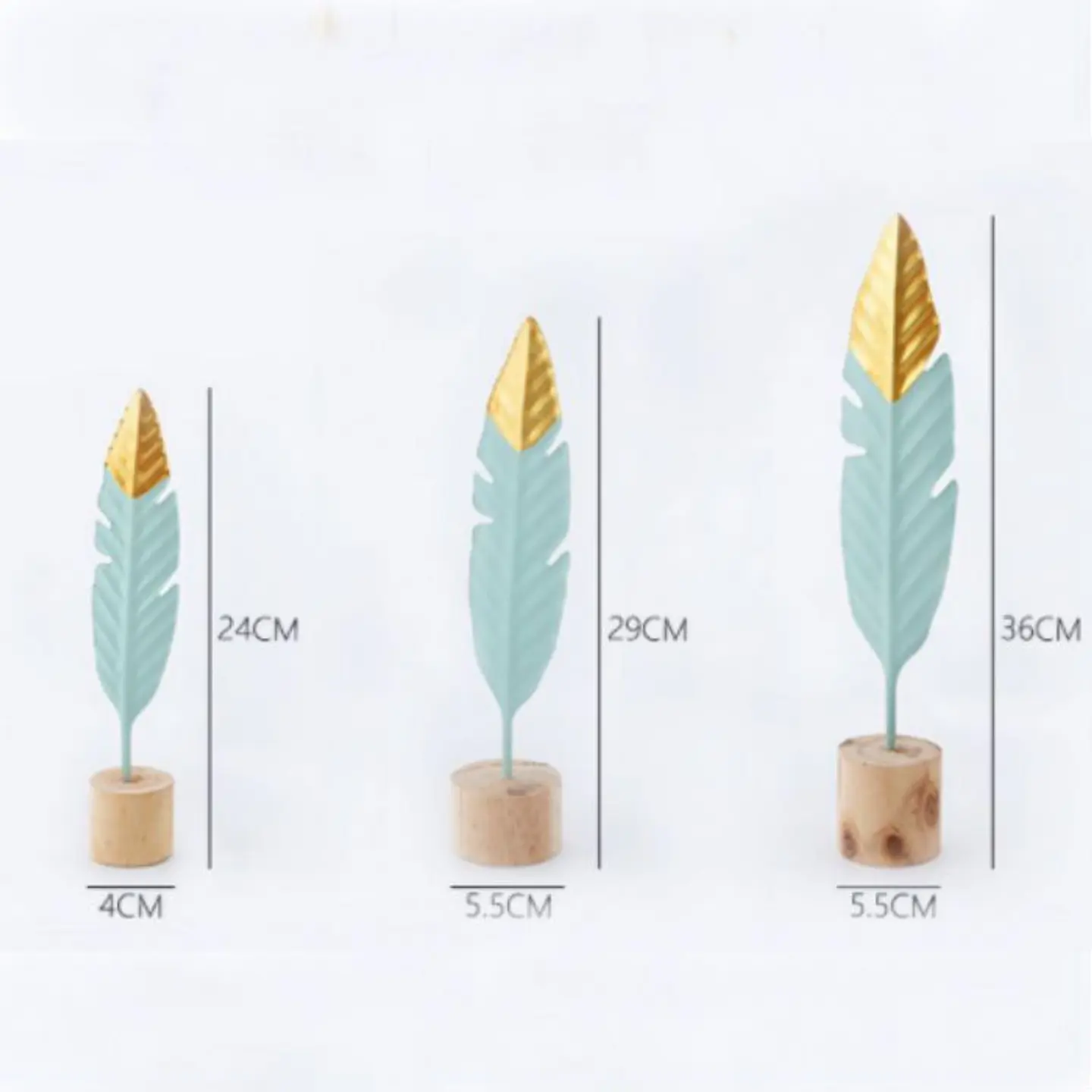 Set 3 Plumas Decorativas Metal y Oro — Toque Natural y Elegante para tu Espacio 3