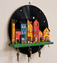 Disco de Vinilo Decorativo con Casas Pintadas a Mano — Llavero Mural Artesanal Único - Miniatura 2