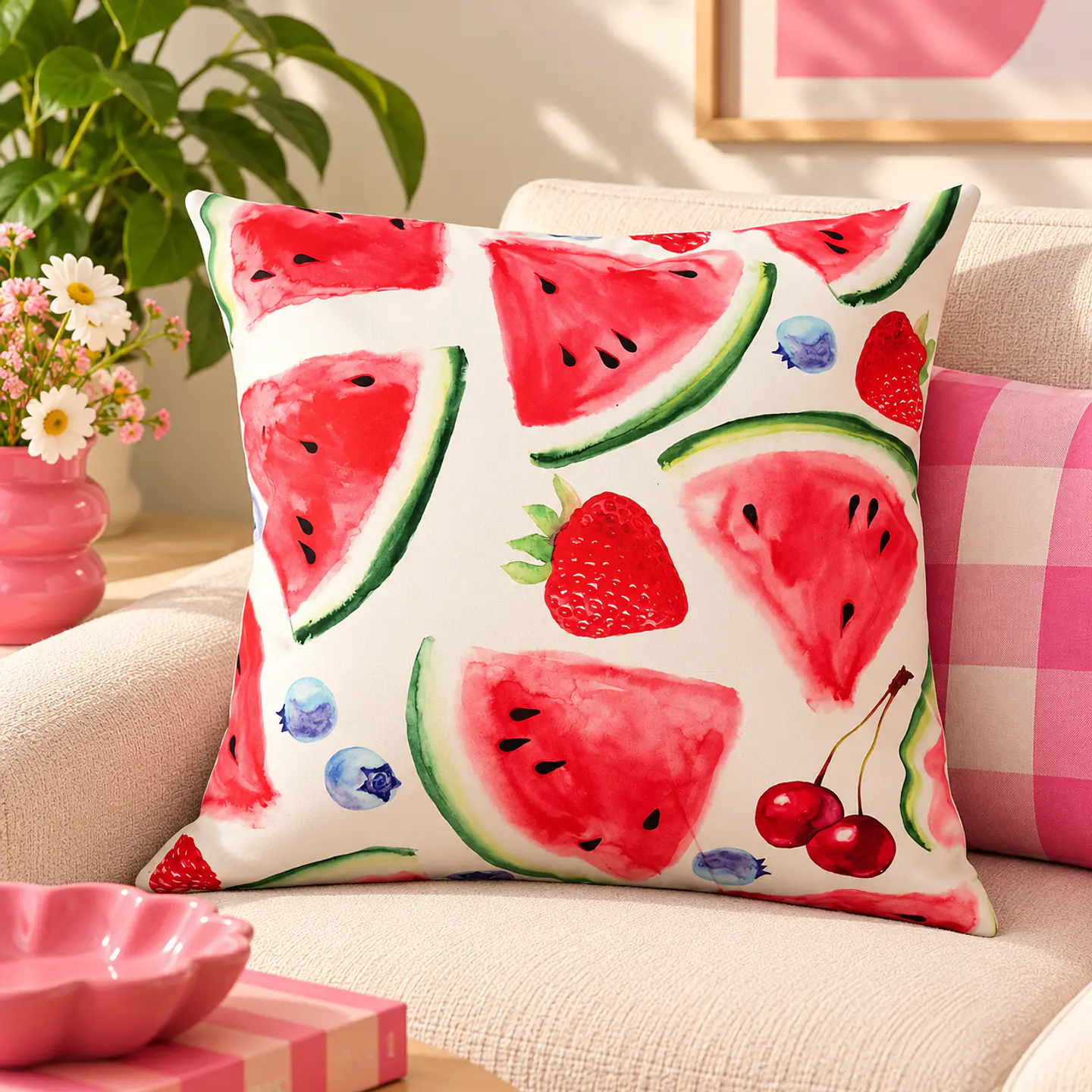Funda de Cojín Sandías y Frutas 45x45 cm 2