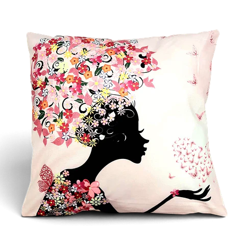 Funda de Cojín Mujer con Flores y Mariposas 45x45 cm