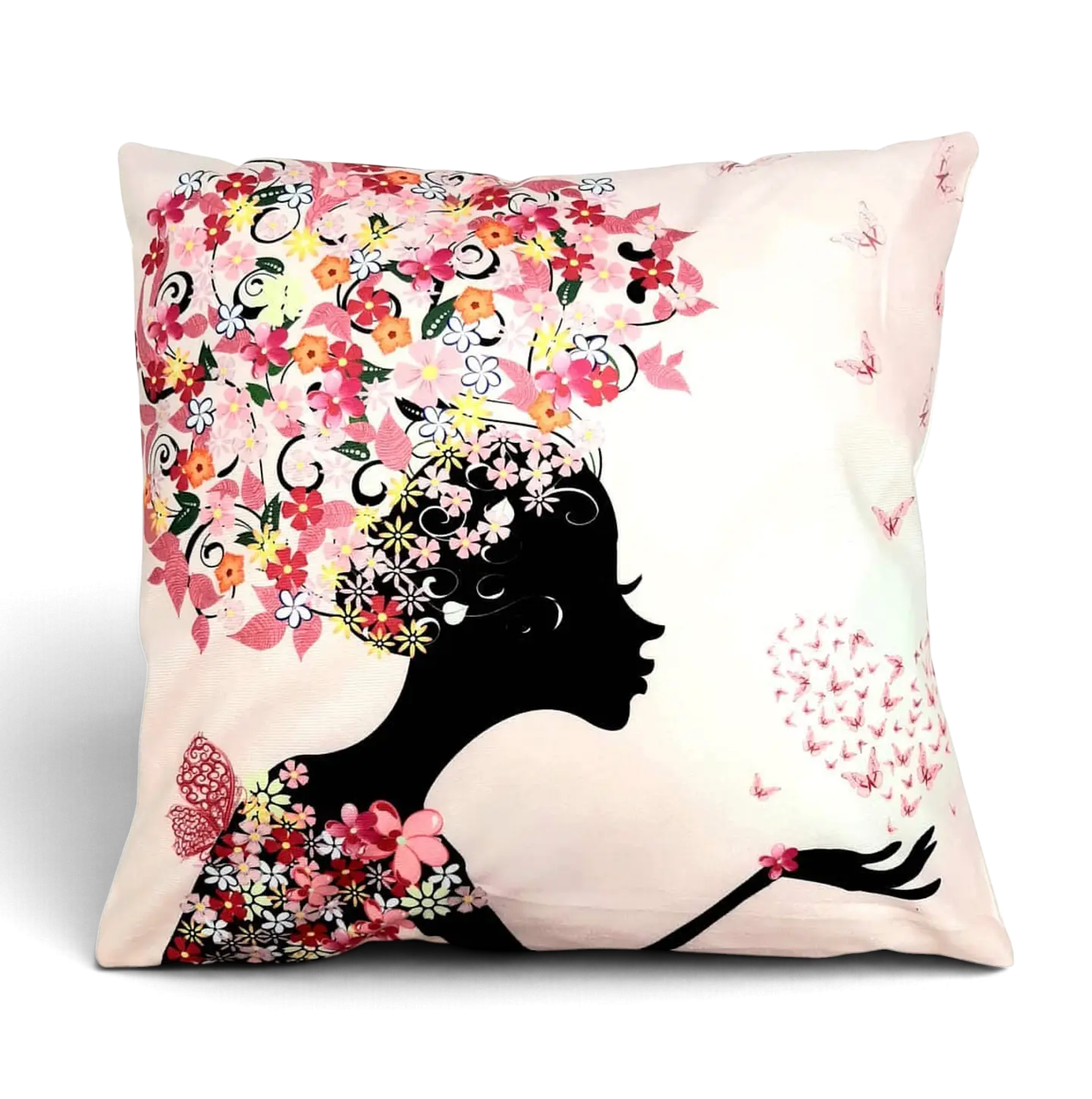 Funda de Cojín Mujer con Flores y Mariposas 45x45 cm 1