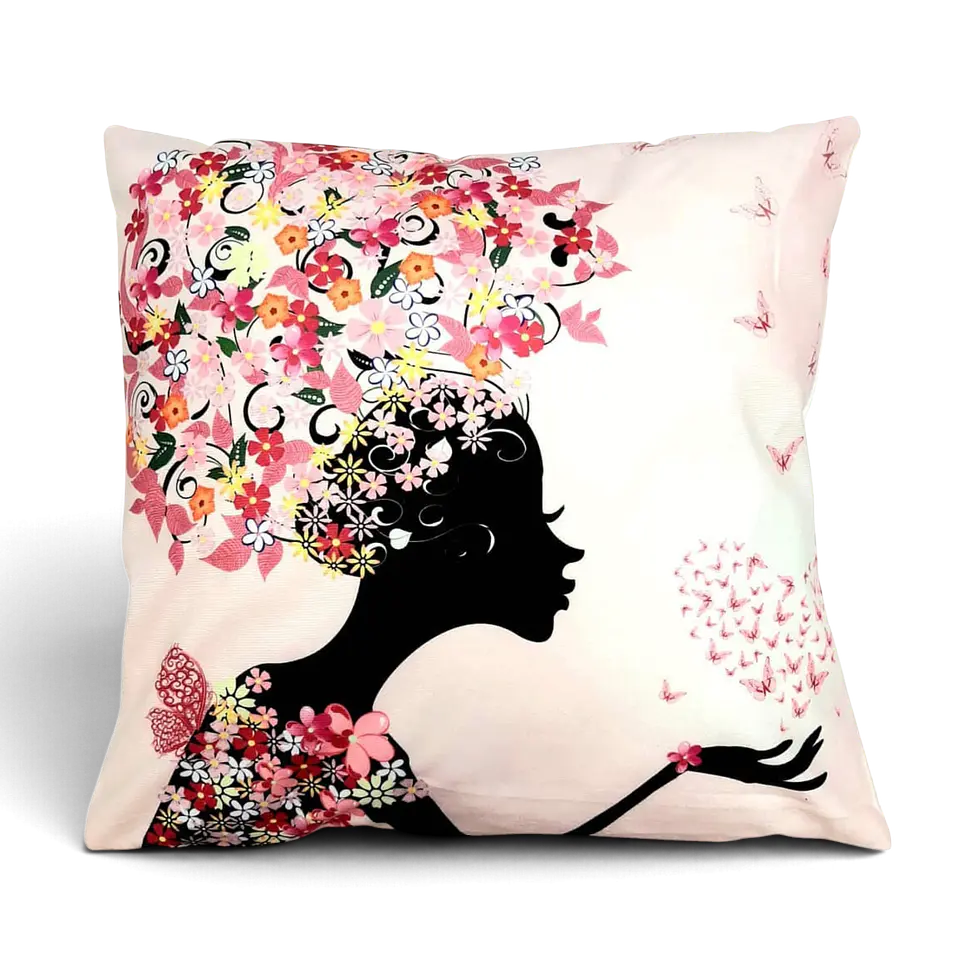 Funda de Cojín Mujer con Flores y Mariposas 45x45 cm 1