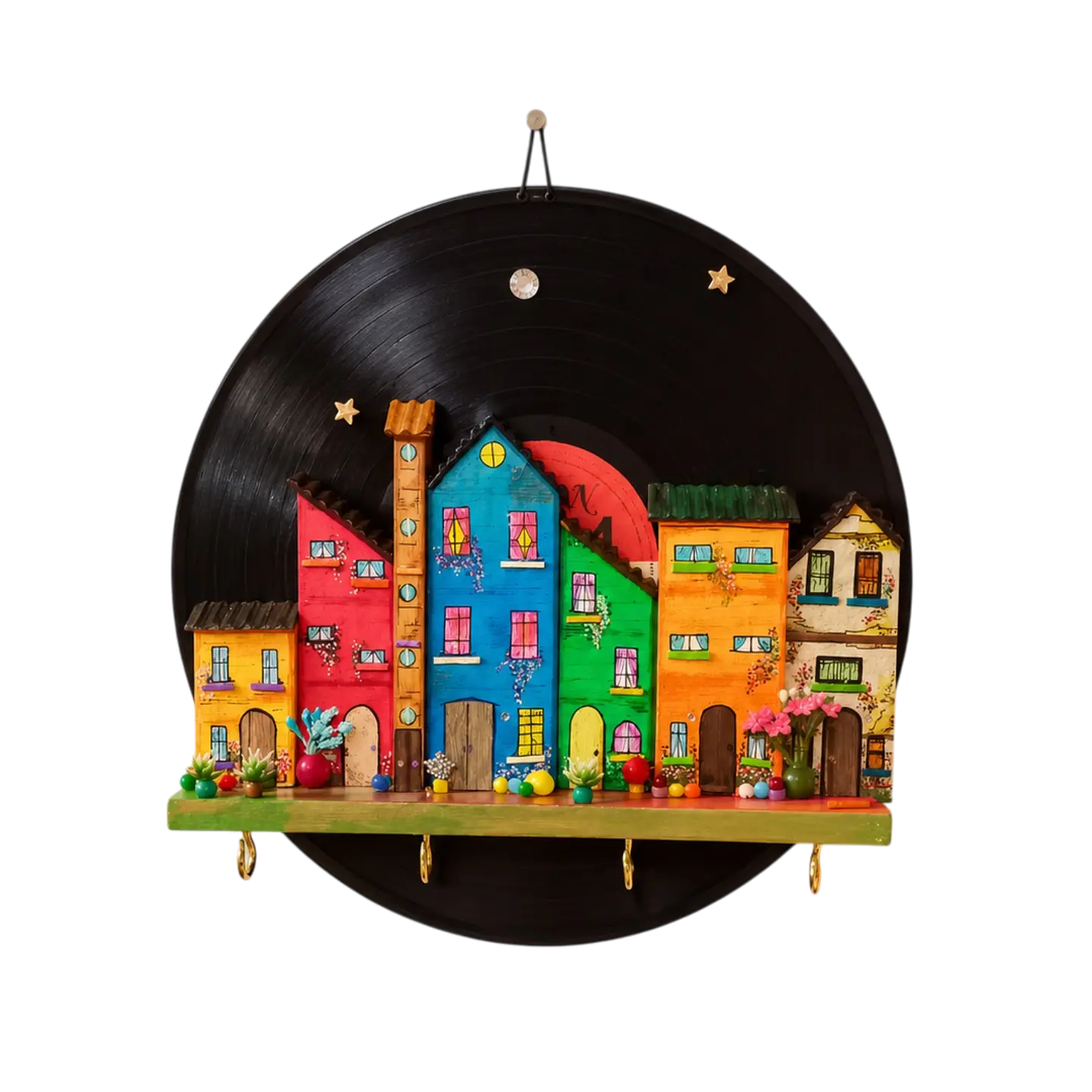 Portallaves Mural Artesanal de Casitas de Colores en Vinilo – 30 cm 3