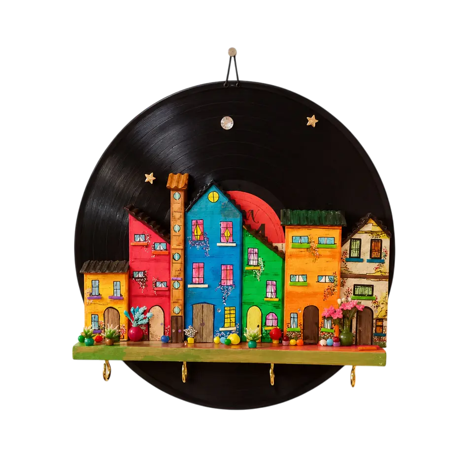Portallaves Mural Artesanal de Casitas de Colores en Vinilo – 30 cm 3