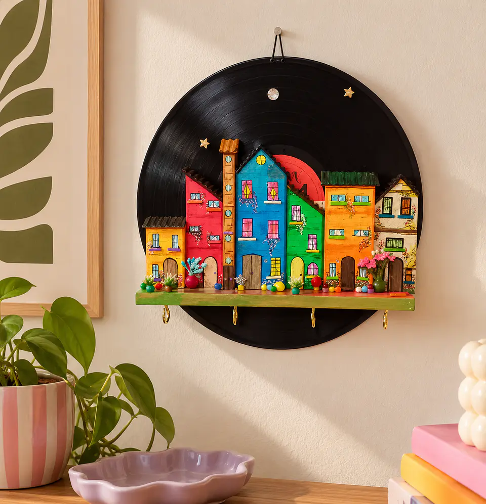 Portallaves Mural Artesanal de Casitas de Colores en Vinilo – 30 cm 1