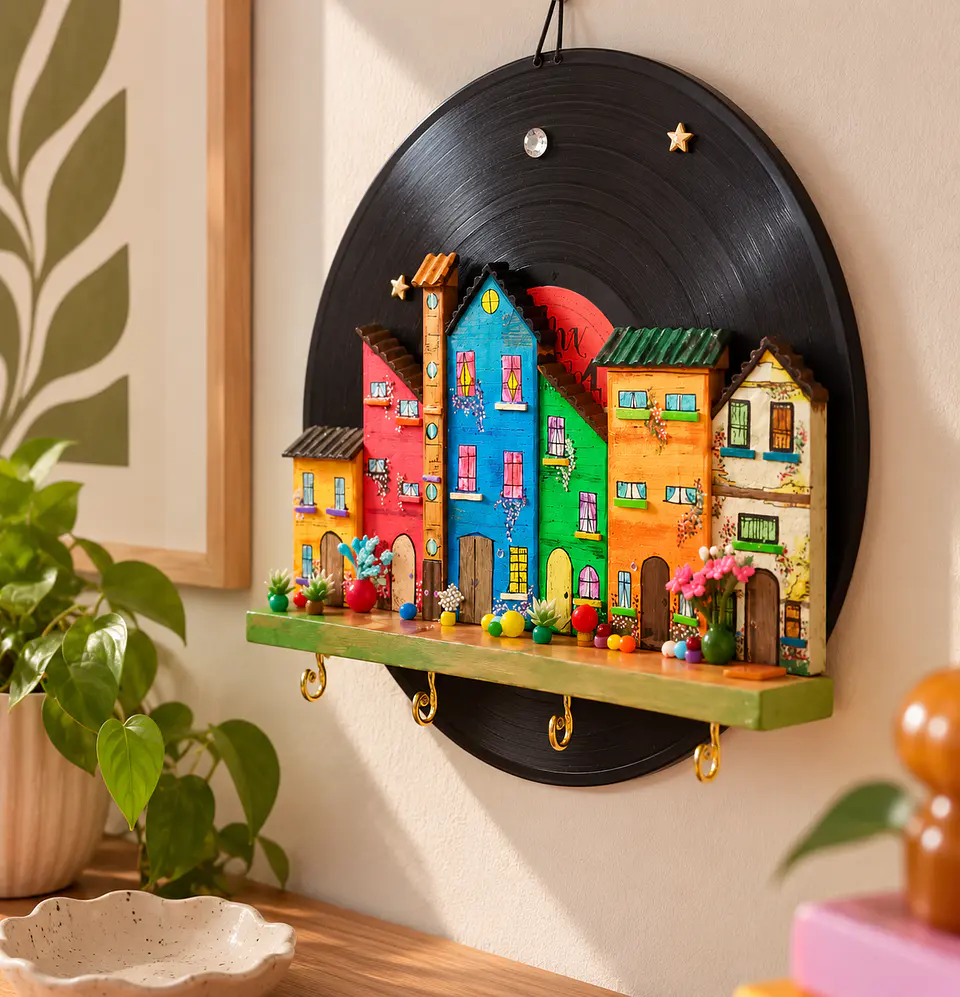 Portallaves Mural Artesanal de Casitas de Colores en Vinilo – 30 cm 2
