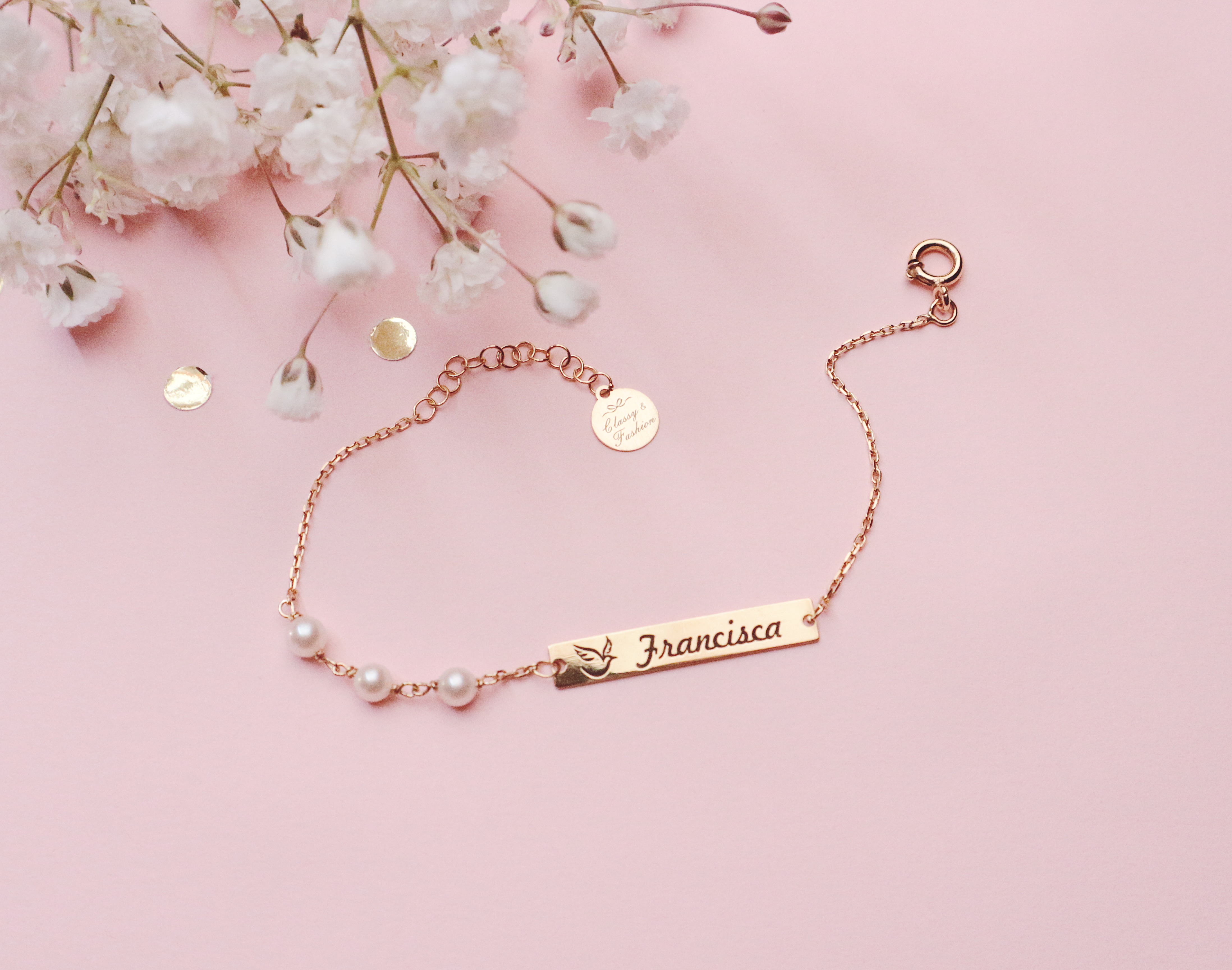 Pulseira pérolas com gravação