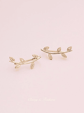 Brincos leaf com zircónias 