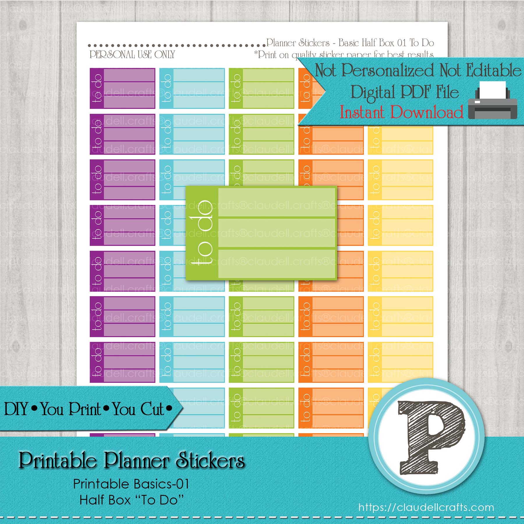 Planner Stickers Basic To Do Printable Stickers, Checklist Daily Life Stickers Instant Download/Digital File Only