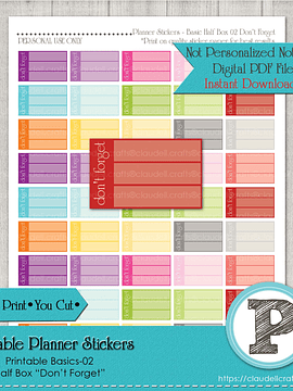 Planner Stickers Basic Don't Forget Printable Instant Download/Digital File Only