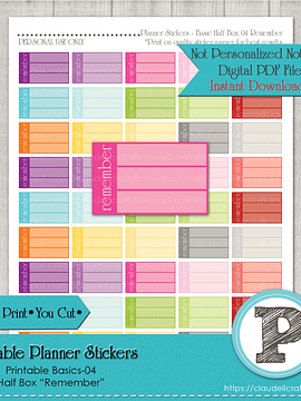 Planner Stickers Basic Remember Printable Stickers, Checklist Daily Life Stickers Instant Download/Digital File Only