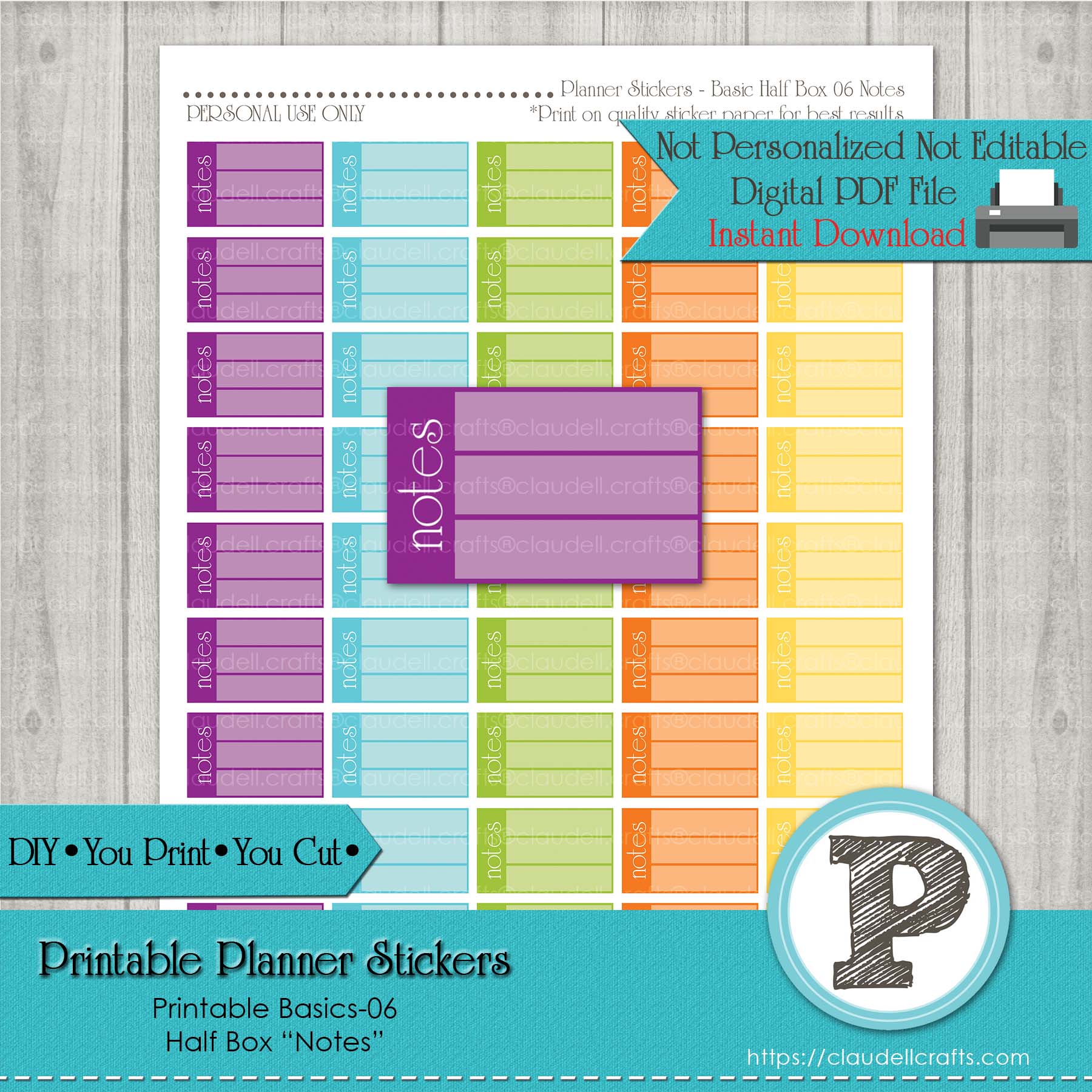 Planner Stickers Basic Notes Printable Stickers, Checklist Daily Life Stickers Instant Download/Digital File Only