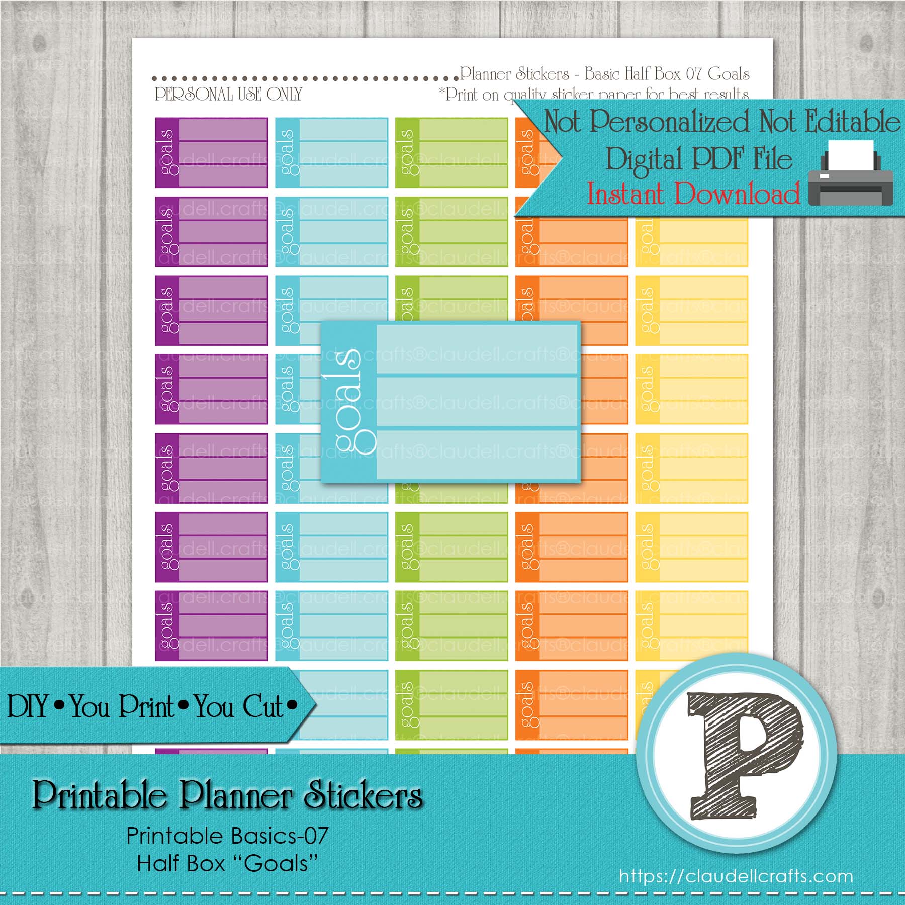 Planner Stickers Basic Goals Printable Stickers, Checklist Daily Life Stickers Instant Download/Digital File Only