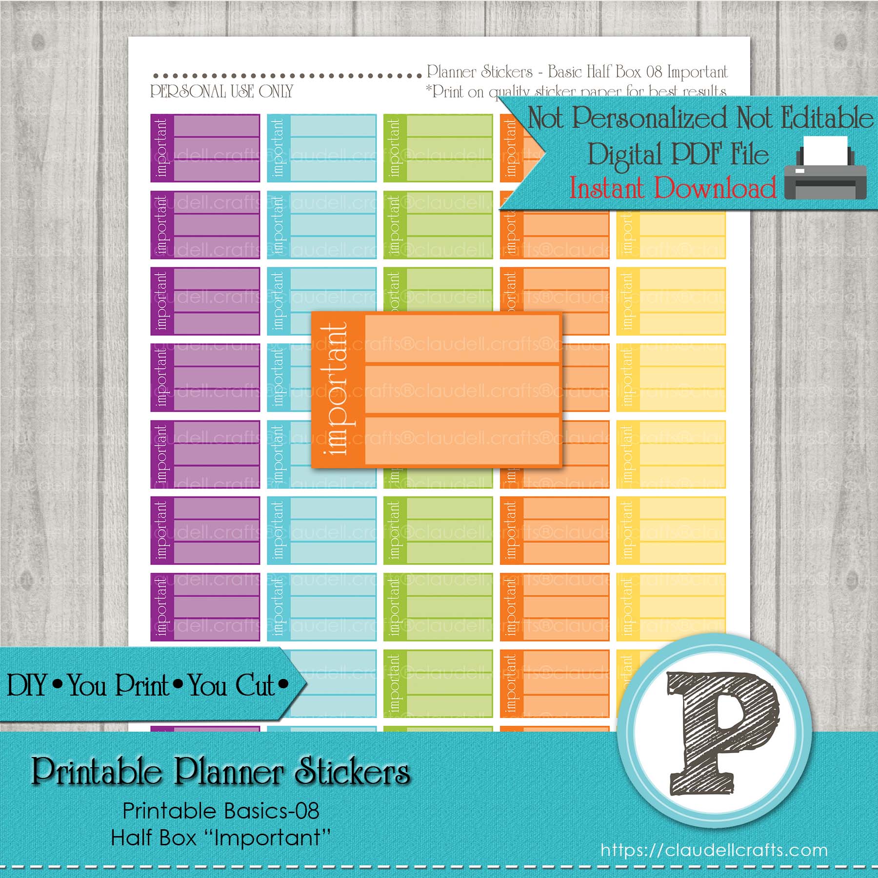 Planner Stickers Basic Important Printable Stickers, Checklist Daily Life Stickers Instant Download/Digital File Only