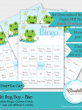 Little Frog Boy - Blue 50 Baby Shower Game Bingo Cards (Filled) Party Favors/Digital File Only