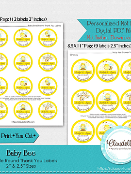 Baby Bee Baby Shower Thank You Round Labels Party Favors/Digital File Only