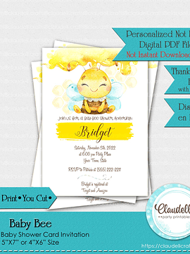 Baby Bee Baby Shower Invitation Card/Digital File Only