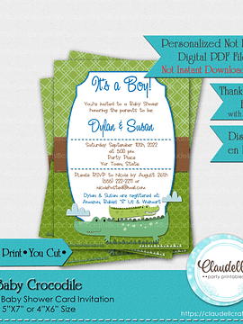 Baby Crocodile - Green Baby Shower Invitation Card/Digital File Only
