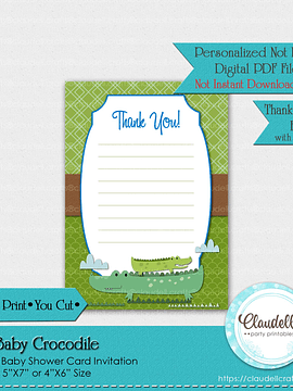 Baby Crocodile - Green Baby Shower Invitation Card/Digital File Only