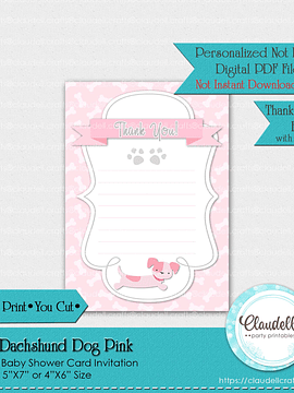 Baby Dachshund Dog - Blue Pink Teal Baby Shower Invitation Card/Digital File Only
