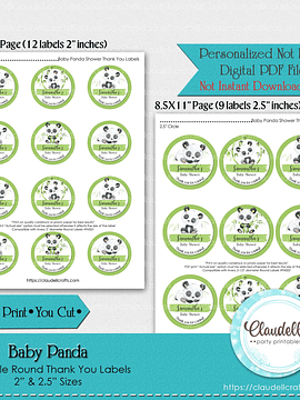 Baby Panda Baby Shower Thank You Round Labels Party Favors, Baby Shower Jungle/Digital File Only
