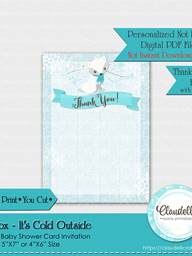 Baby Fox Its Cold Outside - Blue Pink Baby Shower Invitation Card/Digital File Only