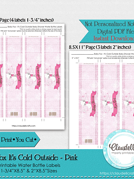 Baby Fox Its Cold Outside - Pink Baby Shower Water Bottle Wrapper Label/Digital File Only