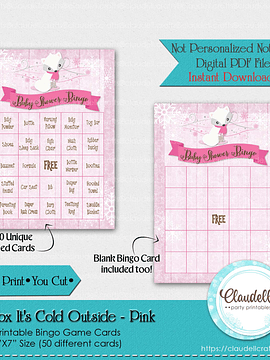 Baby Fox Its Cold Outside - Pink 50 Baby Shower Game Bingo Cards (Filled) Party Favors/Digital File Only