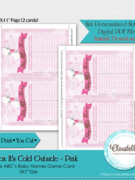 Baby Fox Its Cold Outside - Pink ABC Baby Names Baby Shower Game Card/Digital File Only