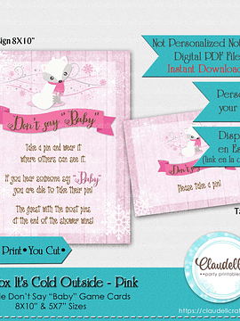Baby Fox Its Cold Outside - Pink Dont Say Baby Shower Game Card/Digital File Only