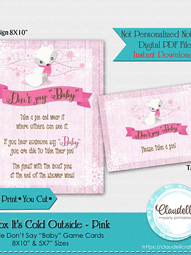 Baby Fox Its Cold Outside - Pink Dont Say Baby Shower Game Card/Digital File Only