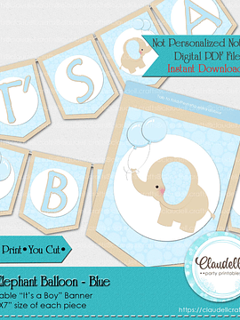 Baby Elephant - Blue Baby Shower Banner Elephant Baby Shower/Digital File Only