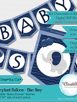 Baby Elephant - Blue Navy Baby Shower Banner Elephant Baby Shower/Digital File Only