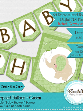 Baby Elephant - Green Baby Shower Banner Elephant Baby Shower/Digital File Only