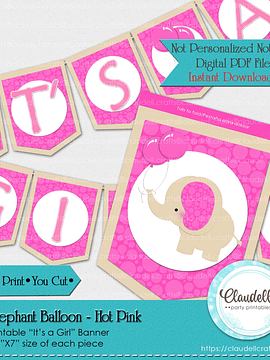 Baby Elephant - Hot Pink Baby Shower Banner Elephant Baby Shower/Digital File Only