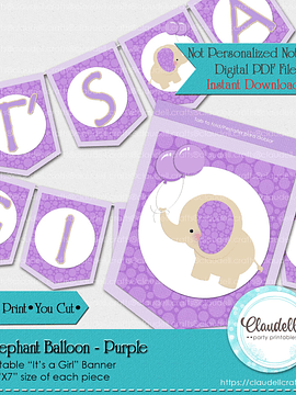 Baby Elephant - Purple Baby Shower Banner Elephant Baby Shower/Digital File Only