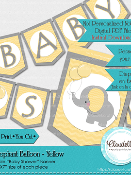 Baby Elephant - Yellow Baby Shower Banner Elephant Baby Shower/Digital File Only