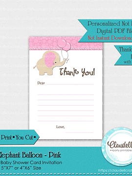 Baby Elephant - Pink Yellow Purple Coral Baby Shower Invitation Card/Digital File Only