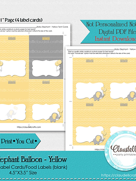 Baby Elephant - Yellow Baby Shower Label Cards Labels (Blank)/Food Labels/Seating Cards/Tent Cards/Digital File Only