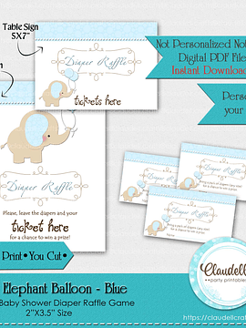 Baby Elephant - Blue Diaper Raffle Baby Shower Game Card/Digital File Only