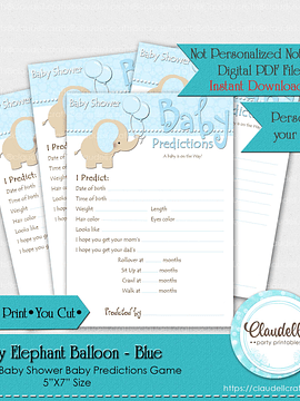 Baby Elephant - Blue Baby Predictions Baby Shower Game Card/Digital File Only