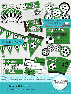 Football game Collection Printable, Football Birthday Party Decoration, Soccer Party Decoration, Soccer One Birthday, Football Party Favors/Digital File Only