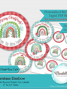 Christmas Rainbow Labels Thank You Labels Party Favors/Digital File Only