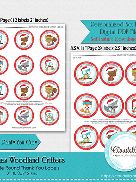 Christmas Woodland Critters Labels Thank You Labels Party Favors/Digital File Only