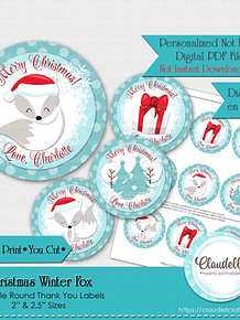 Christmas Winter Fox Labels Thank You Labels Party Favors/Digital File Only
