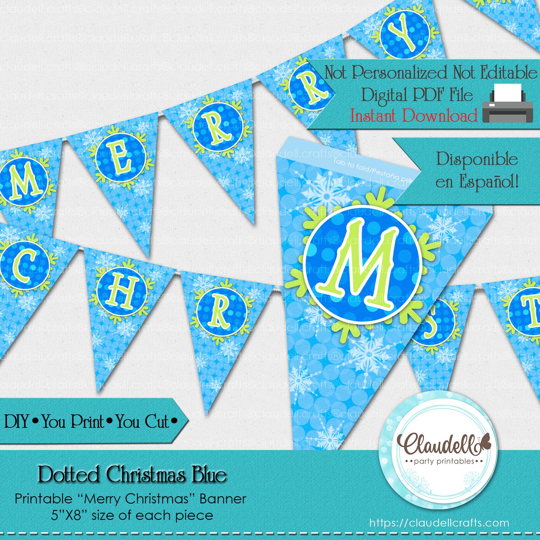 Dotted Blue Christmas Banner Merry Christmas Happy Holidays Feliz Navidad Banner/Digital File Only