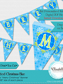 Dotted Blue Christmas Banner Merry Christmas Happy Holidays Feliz Navidad Banner/Digital File Only