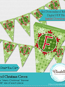 Dotted Green Christmas Banner Merry Christmas Happy Holidays Feliz Navidad Banner/Digital File Only