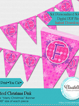 Dotted Pink Christmas Banner Merry Christmas Happy Holidays Feliz Navidad Banner/Digital File Only
